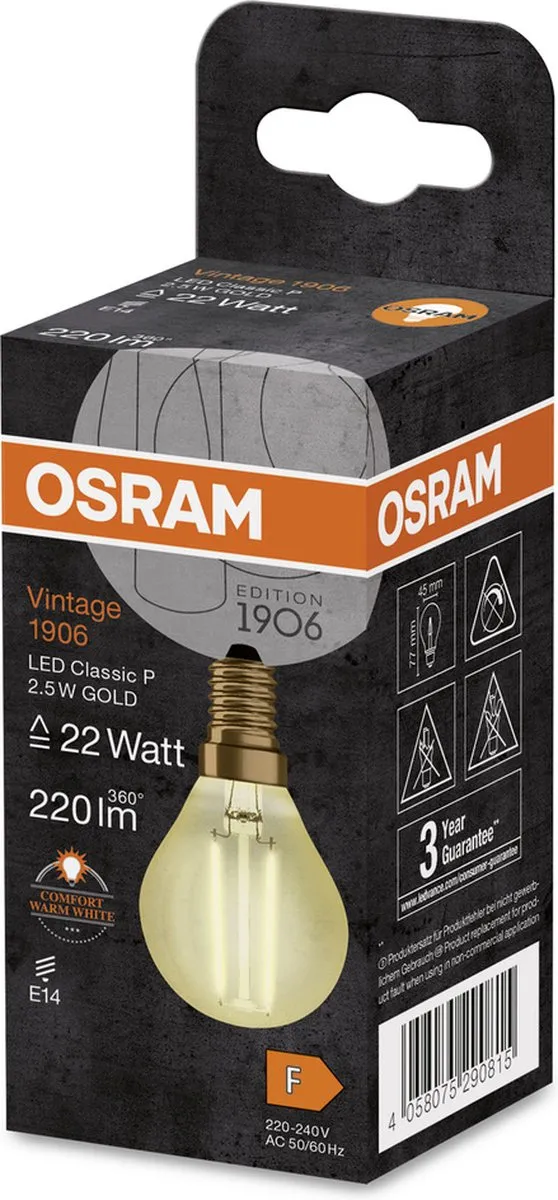 Osram LED Filament E14 2.5W Warm Wit - Helder Glas - afbeelding 6 van 6
