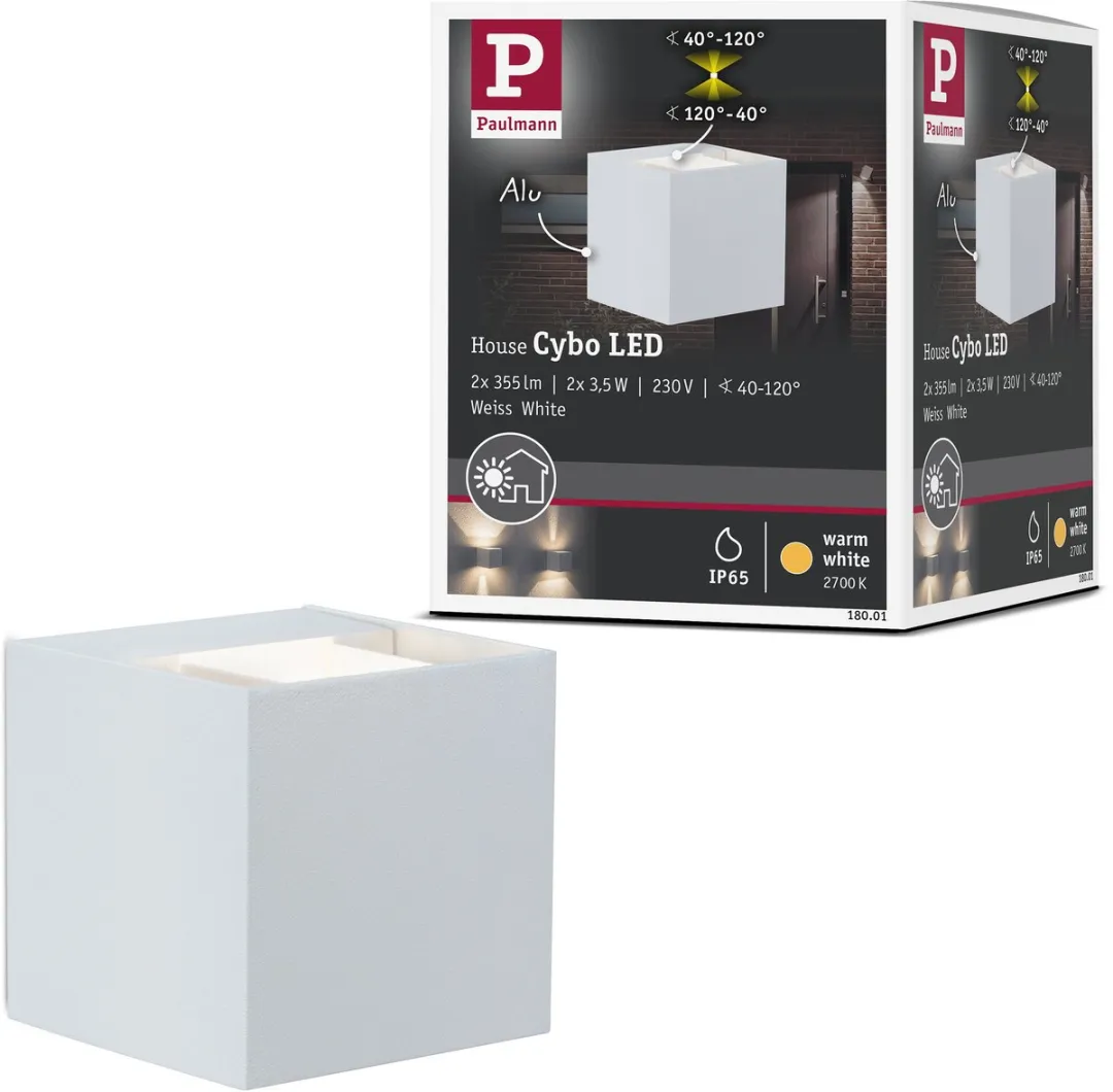 Paulmann LED Wandlamp Cybo IP65 2x3,5W 2700K - 80x80mm Wit