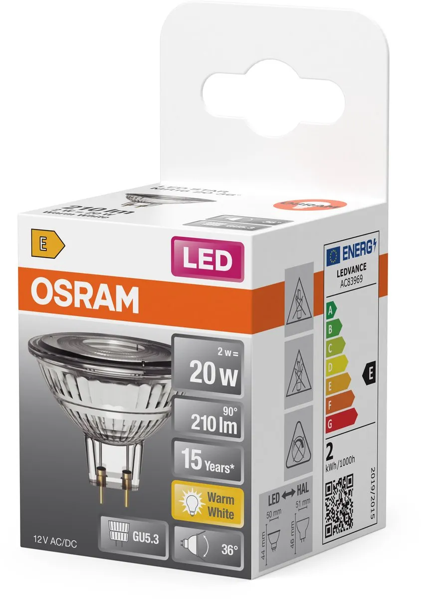 Osram LED Spot Star MR16 2W - 2700K Warm Wit 36°
