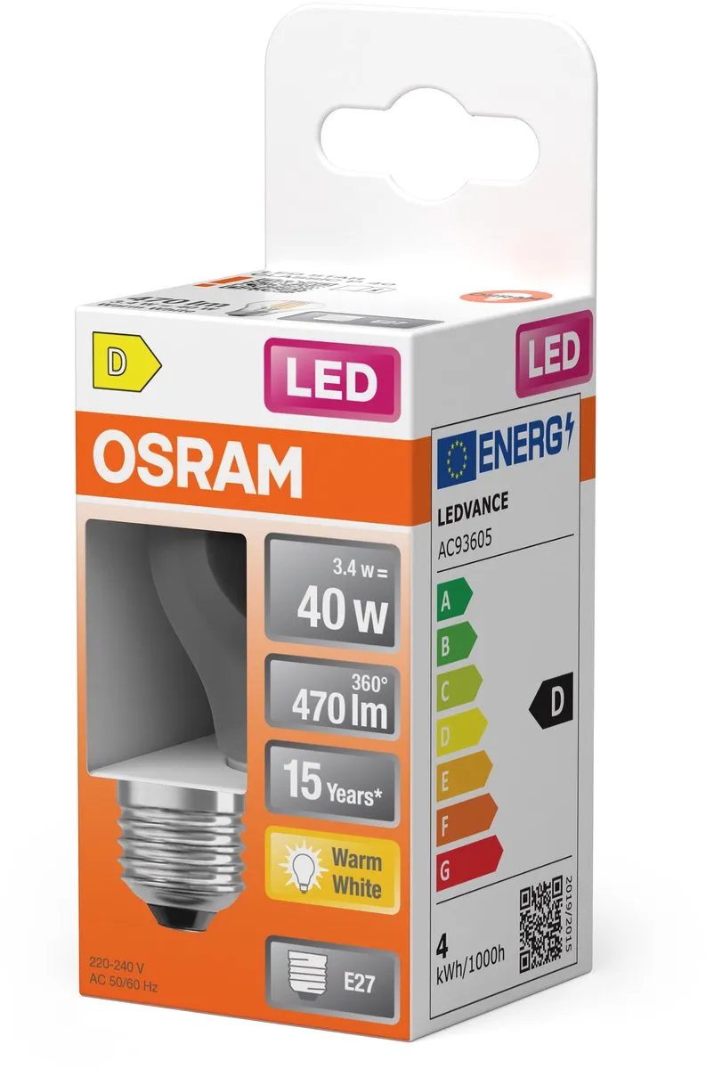 Osram LED Retrofit Classic P 40 3.4W E27 Warm Wit