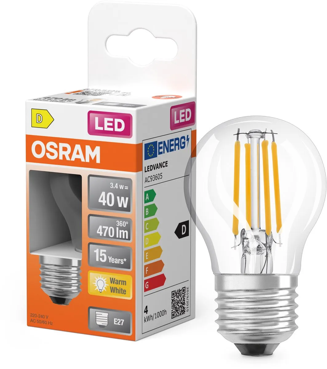 Osram LED Retrofit Classic P 40 3.4W E27 Warm Wit