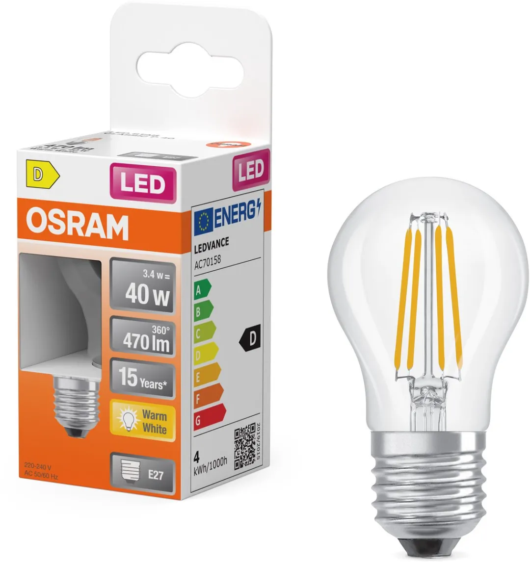 Osram LED Retrofit Classic P 40 3.4W E27 Warm Wit