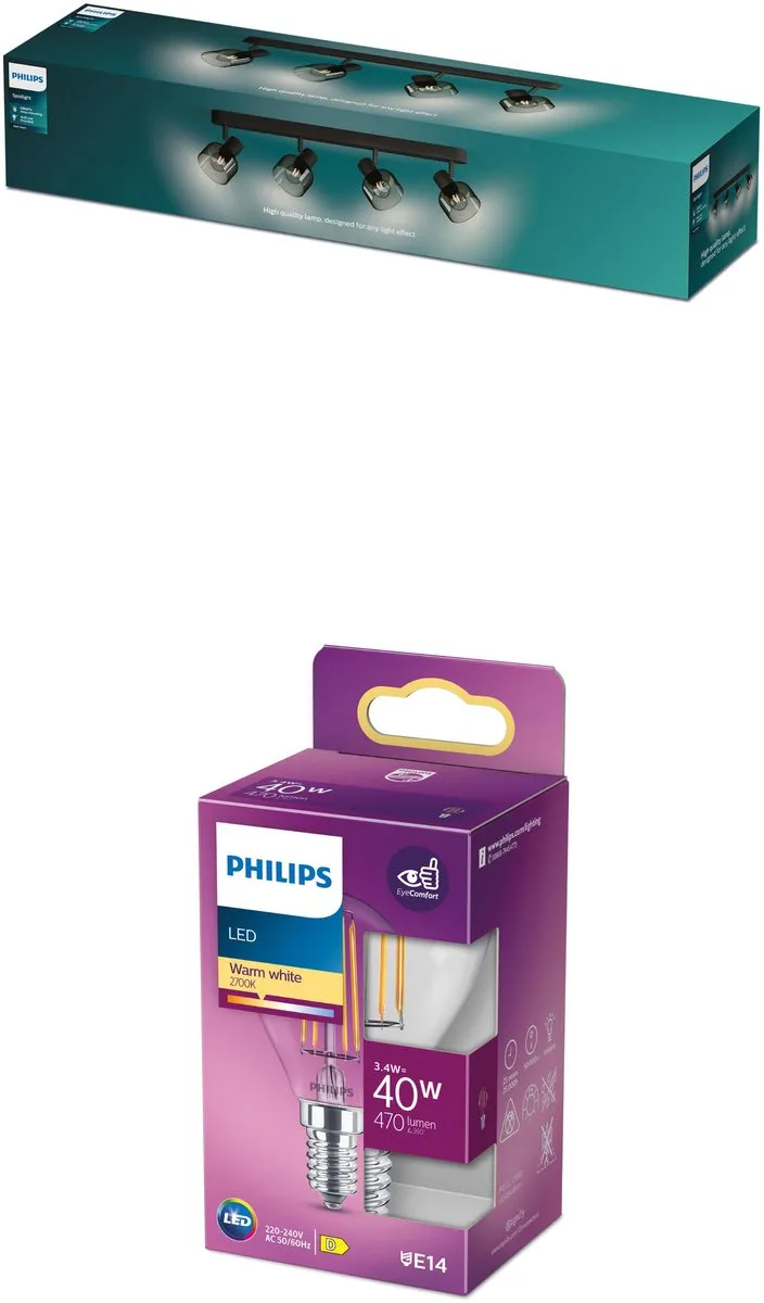 Philips Sleet Opbouwspot Zwart - 4x E14 Warmwit 2700K