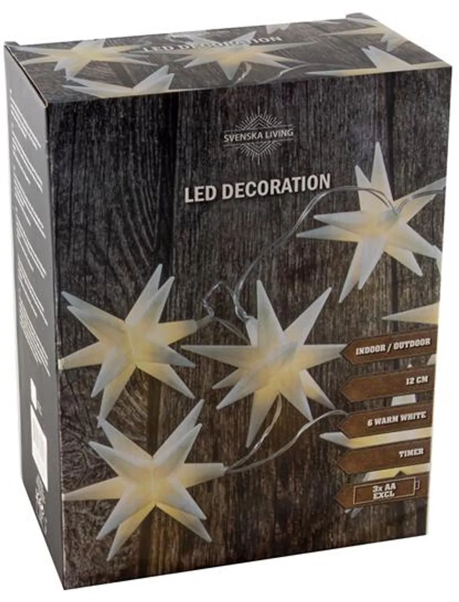 Svenska Living Kerstverlichting Sterren Lichtsnoer - 6 Stuks 12cm