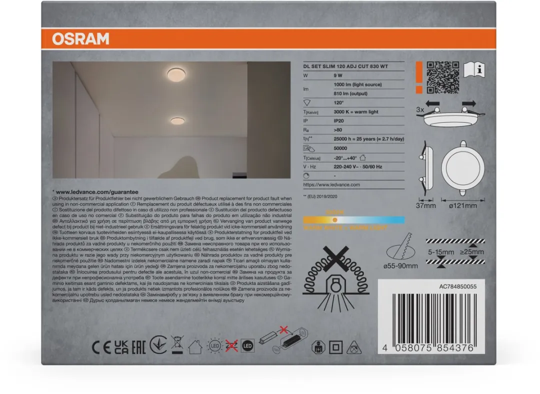 Osram Essential LED Downlight Verstelbaar 120mm 9W - 3 Stuks - afbeelding 6 van 6