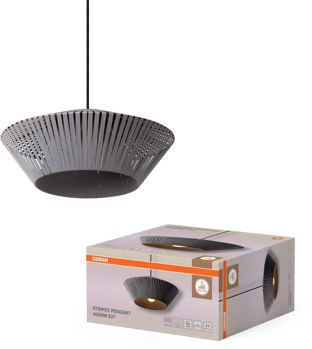 Osram Decor Stripes Hanglamp E27 - 405mm - Donkergrijs