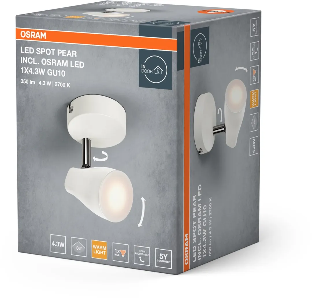 Osram LED Spot Pear GU10 4,3W - Warm wit 2700K - Wit
