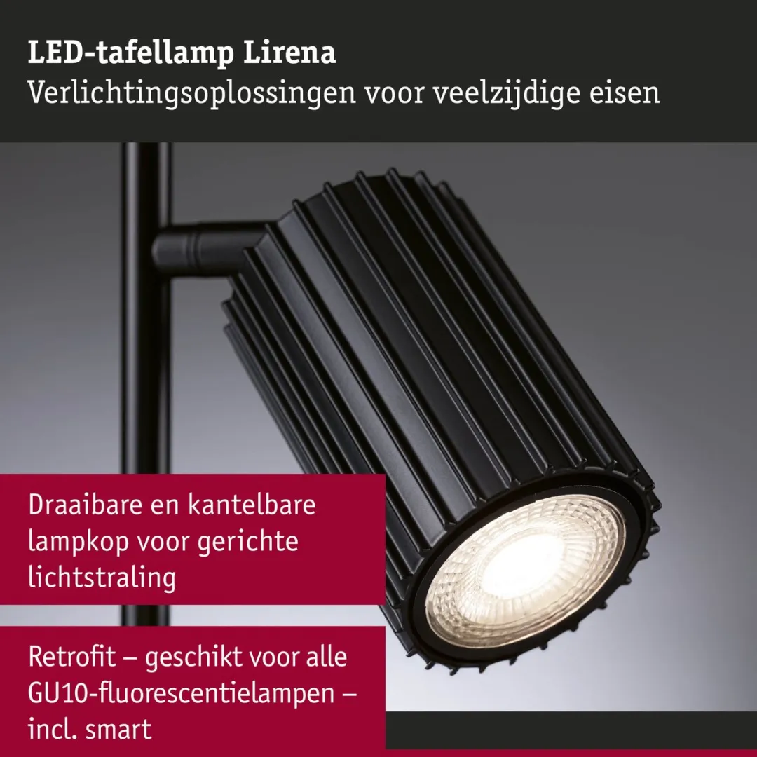 Paulmann Lirena LED Tafellamp GU10 7W - Zwart mat