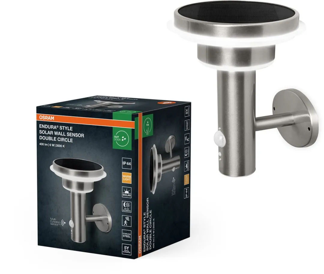 Osram Endura Style Solar Wandlamp 6W - Bewegingsensor - IP44 - Staal