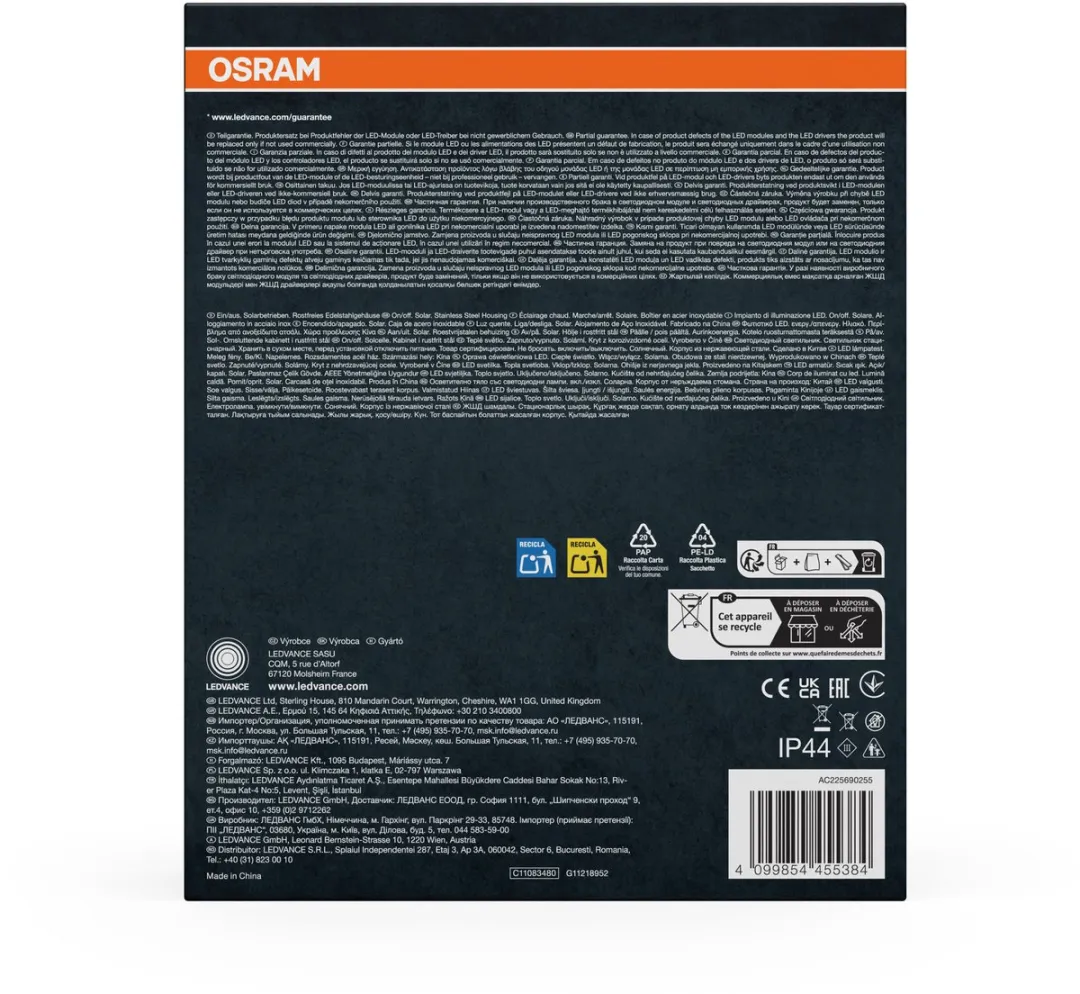 Osram Endura Style Solar Wandlamp 6W - Bewegingsensor - IP44 - Staal