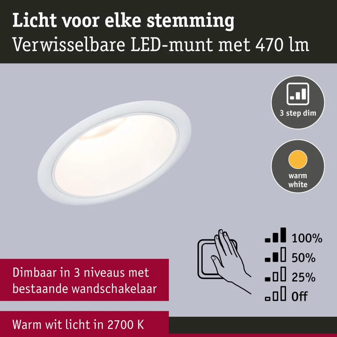 Paulmann LED-inbouwlamp 3-Step-Dim Cole Coin 3x6W 2700K - 3 Stuks - afbeelding 6 van 6