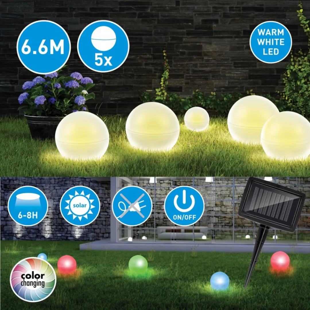 Grundig Lichtbollen voor Buiten 5x - 15cm - Oplaadbaar Zonne-energie - Wit