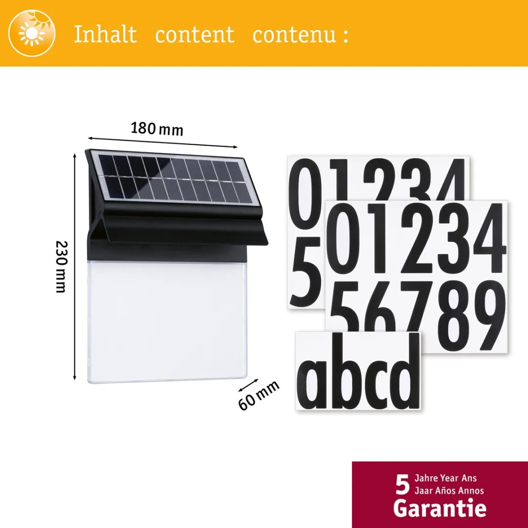 Paulmann Solar LED Huisnummerverlichting Neda IP44 3000K 14lm - Zwart