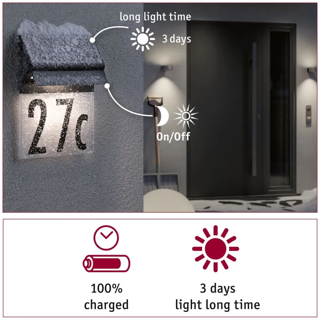 Paulmann Solar LED Huisnummerverlichting Neda IP44 3000K 14lm - Zwart