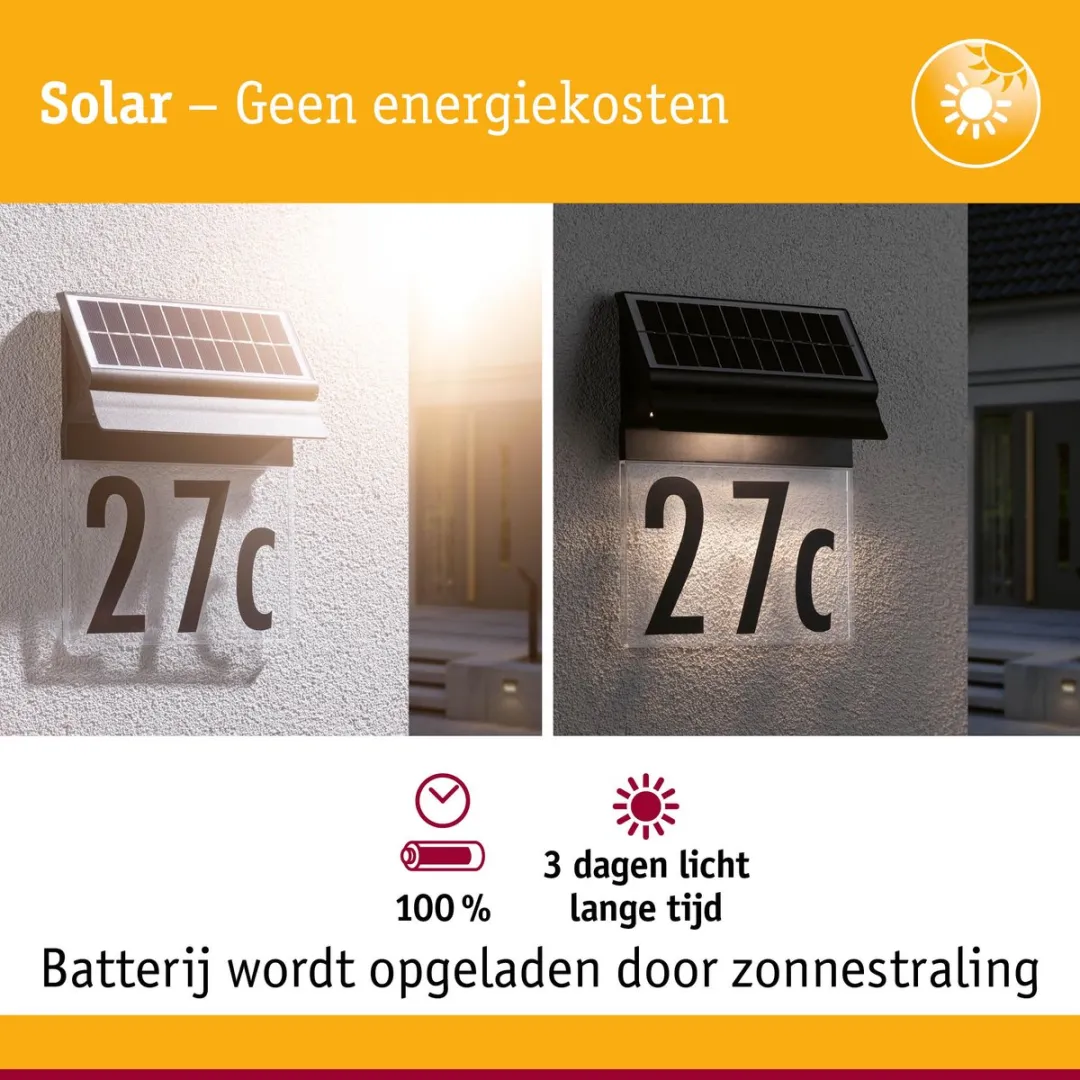 Paulmann Solar LED Huisnummerverlichting Neda IP44 3000K 14lm - Zwart - afbeelding 6 van 6