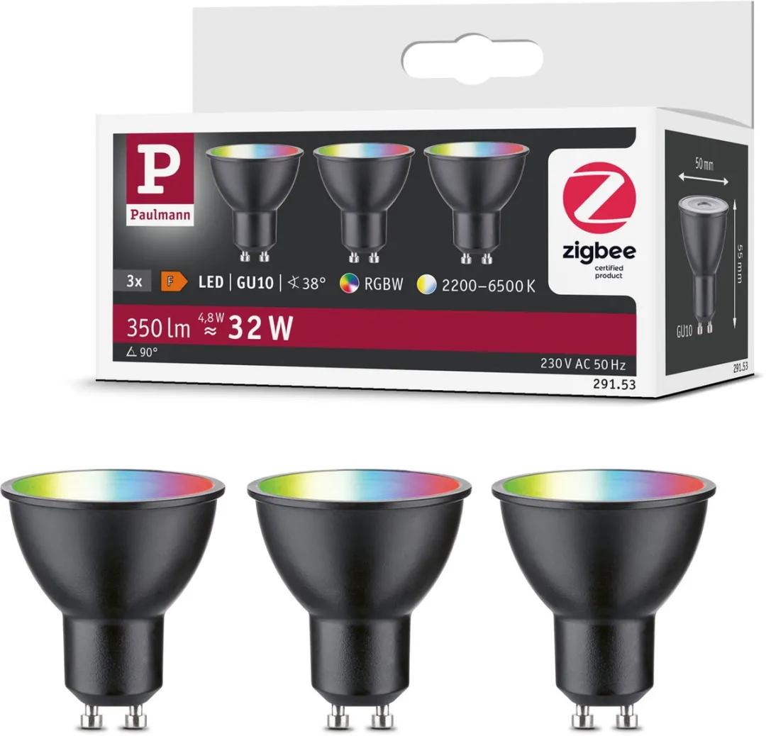 Paulmann Smart Home Zigbee 3.0 LED Reflector GU10 RGBW 3x4,8W - Zwart mat