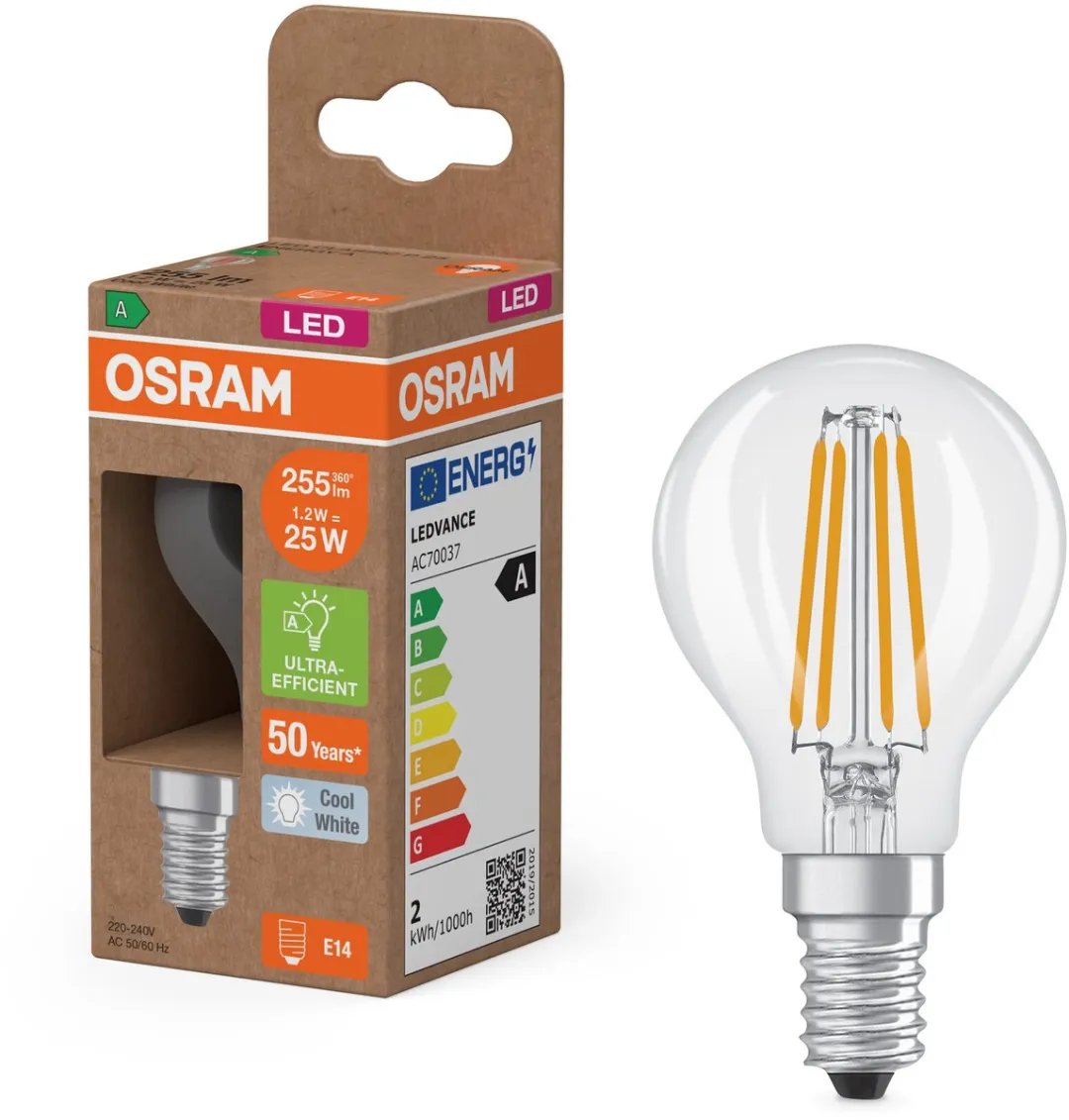 Osram Classic Miniball LED E14 1.2W 255lm Koelwit - afbeelding 3 van 6