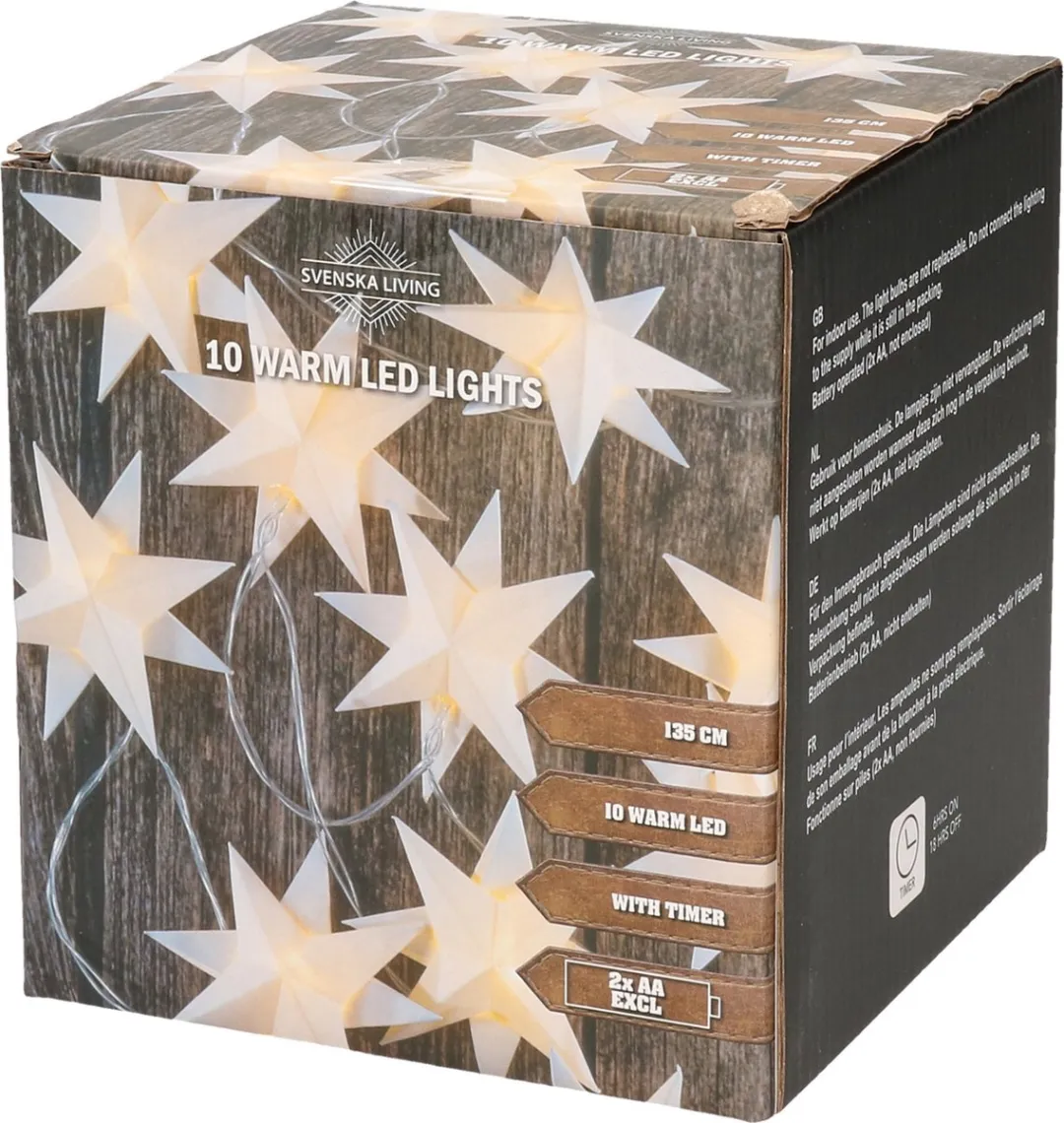 Svenska Living Kerstverlichting Lichtsnoer 10x Witte Sterren
