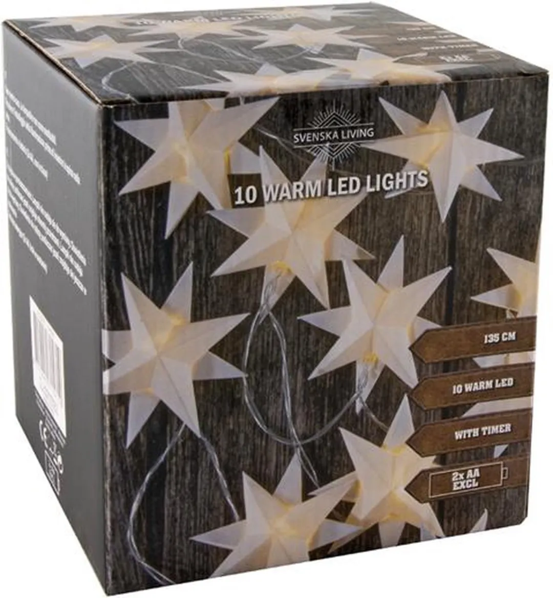 Svenska Living Kerstverlichting Lichtsnoer 10x Witte Sterren - 135cm