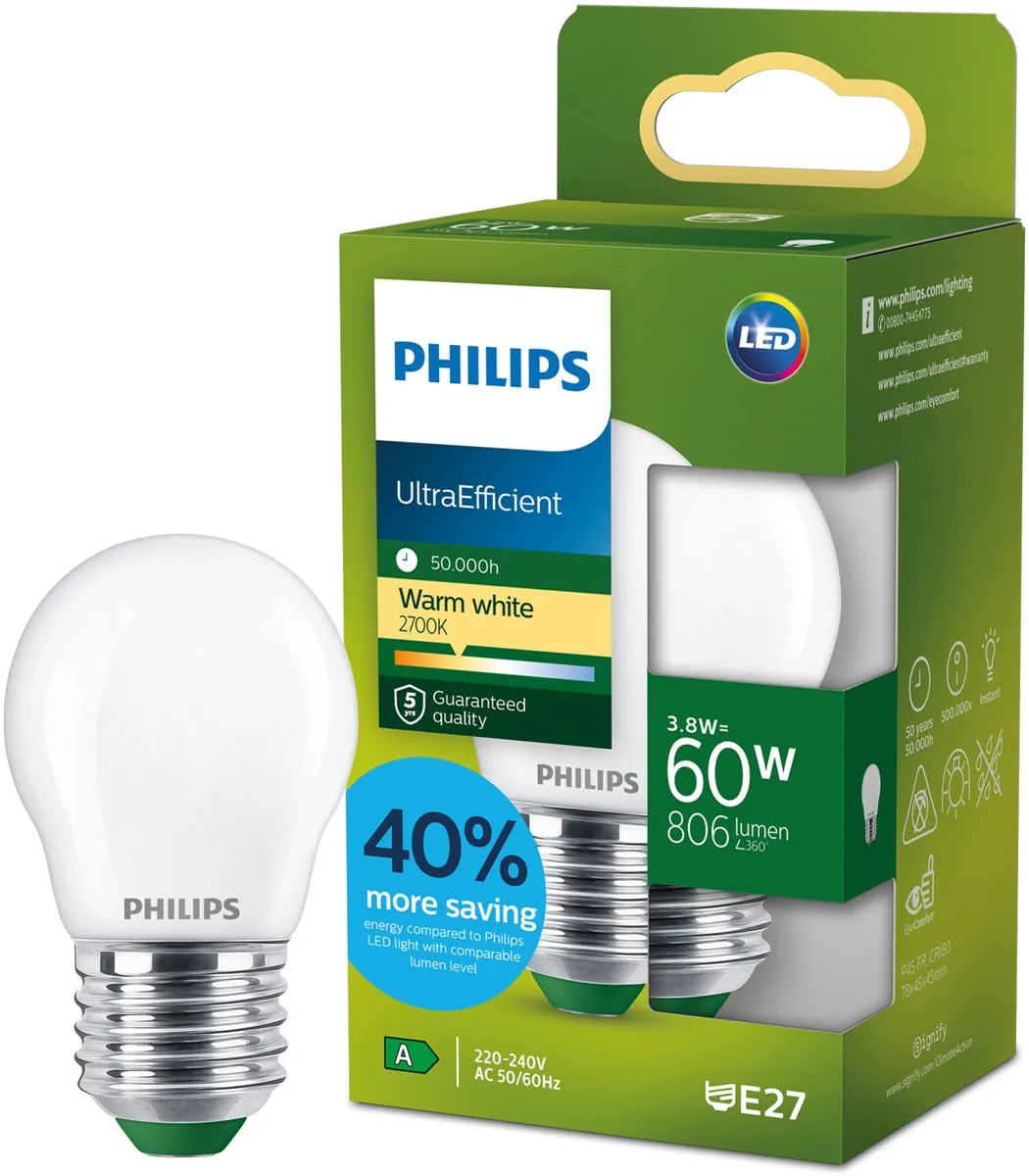 Philips UltraEfficient LED E14 3.8W Warmwit Mat P45