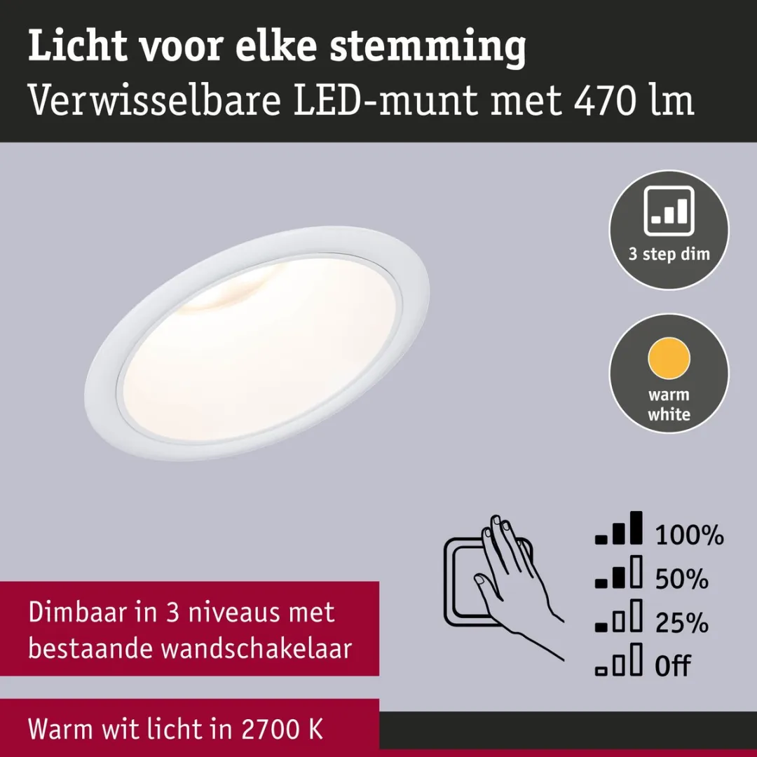 Paulmann Cole Coin Set LED-inbouwlamp 6x6W 470lm 2700K - 6 Stuks