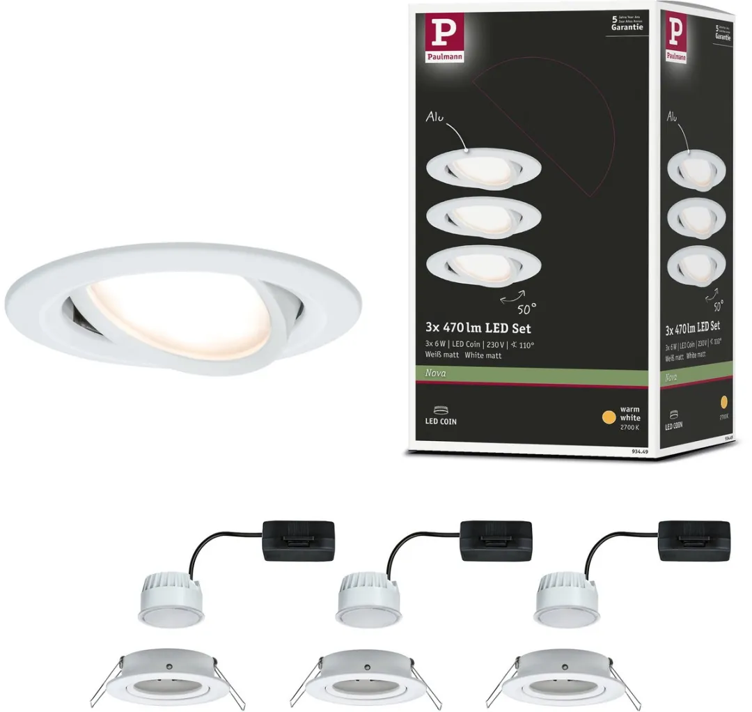 Paulmann Nova Coin LED-inbouwlamp 3x6W 470lm 84mm - 3 Stuks