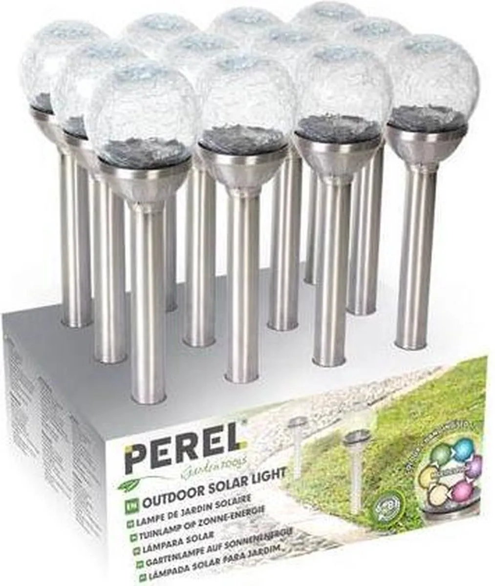 Perel Tuinlamp Solar 34x8cm RVS Zilver/Wit