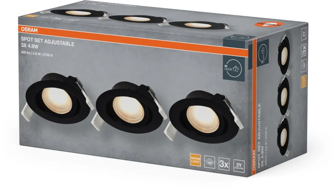 Osram Spot Set LED Inbouwspot 4,9W 2700K - 3 Stuks