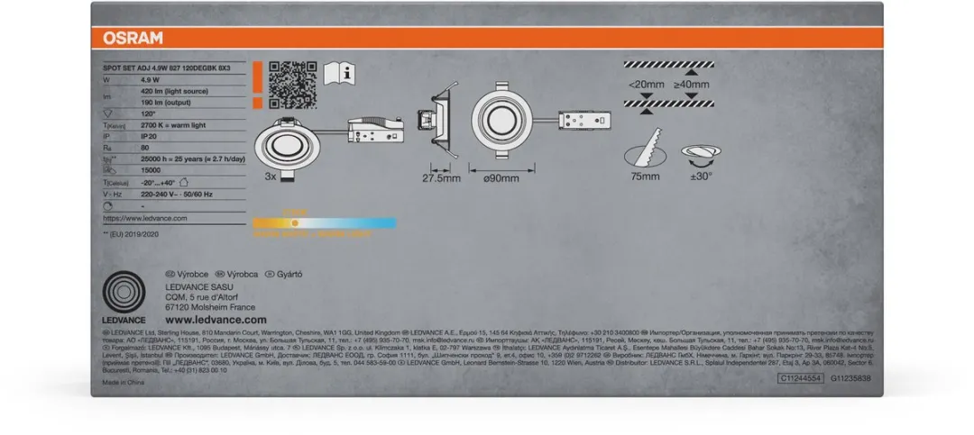 Osram Spot Set LED Inbouwspot 4,9W 2700K - 3 Stuks