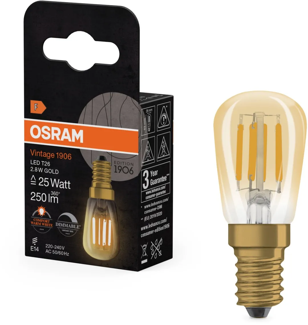 Osram Vintage 1906 LED E14 Tubular Amber 2.8W 250lm - 2200K
