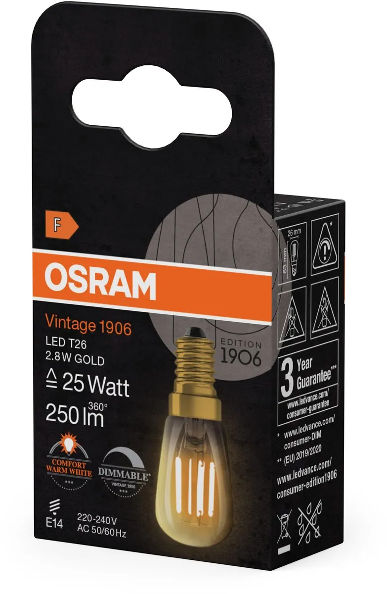 Osram Vintage 1906 LED E14 Tubular Amber 2.8W 250lm - 2200K