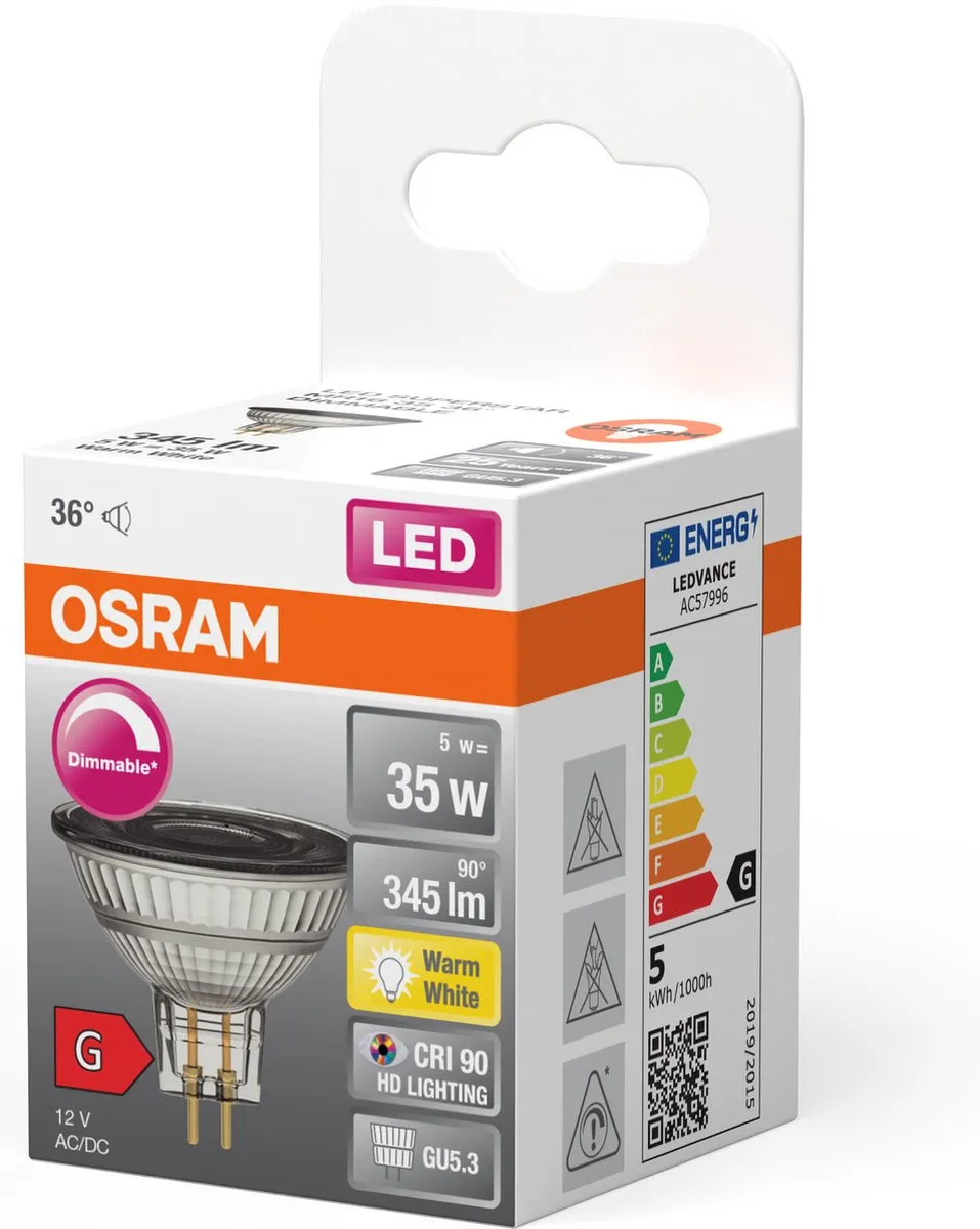 Osram Superstar LED GU5.3 Spot 5W 345lm - Zeer Warm Wit 2700K
