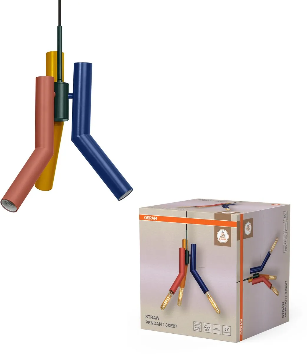 Osram Decor Straw Pendel Hanglamp - 3xE27 - 320mm - Multicolor