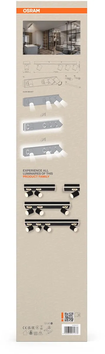 Osram Decor Spot Mars CLICK-SELECT Black 4 Spot - 1800lm Warm Wit