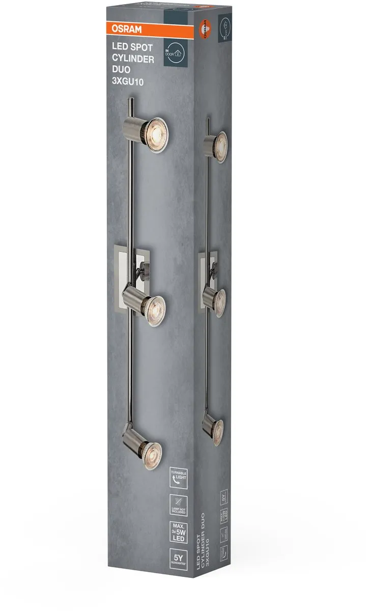 Osram LED Spot Cylinder Duo 3xGU10 - Geborsteld nikkel/chroom