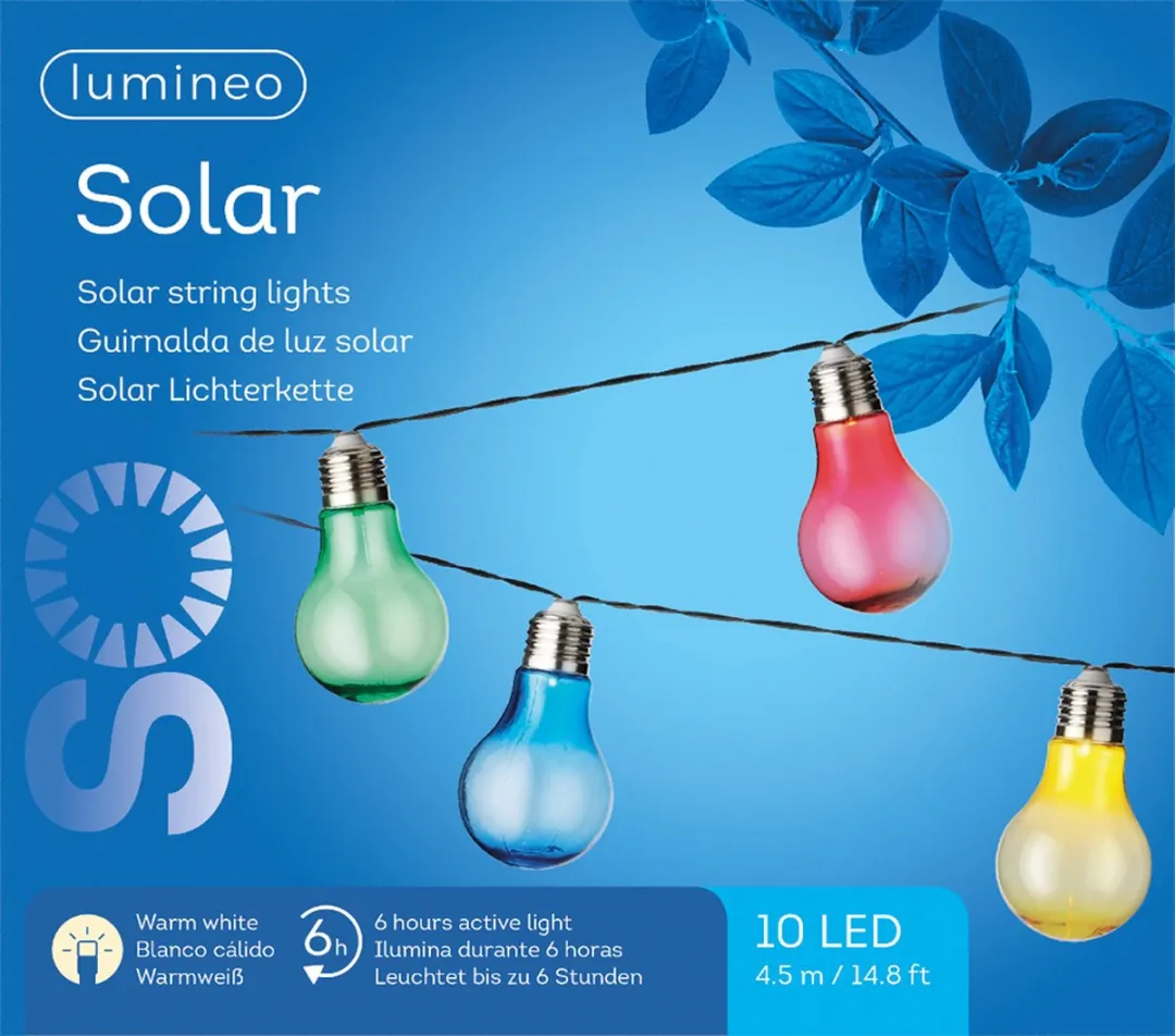 Lumineo Solar Feestverlichting Lichtsnoer 450cm - 10 LED Warm Wit