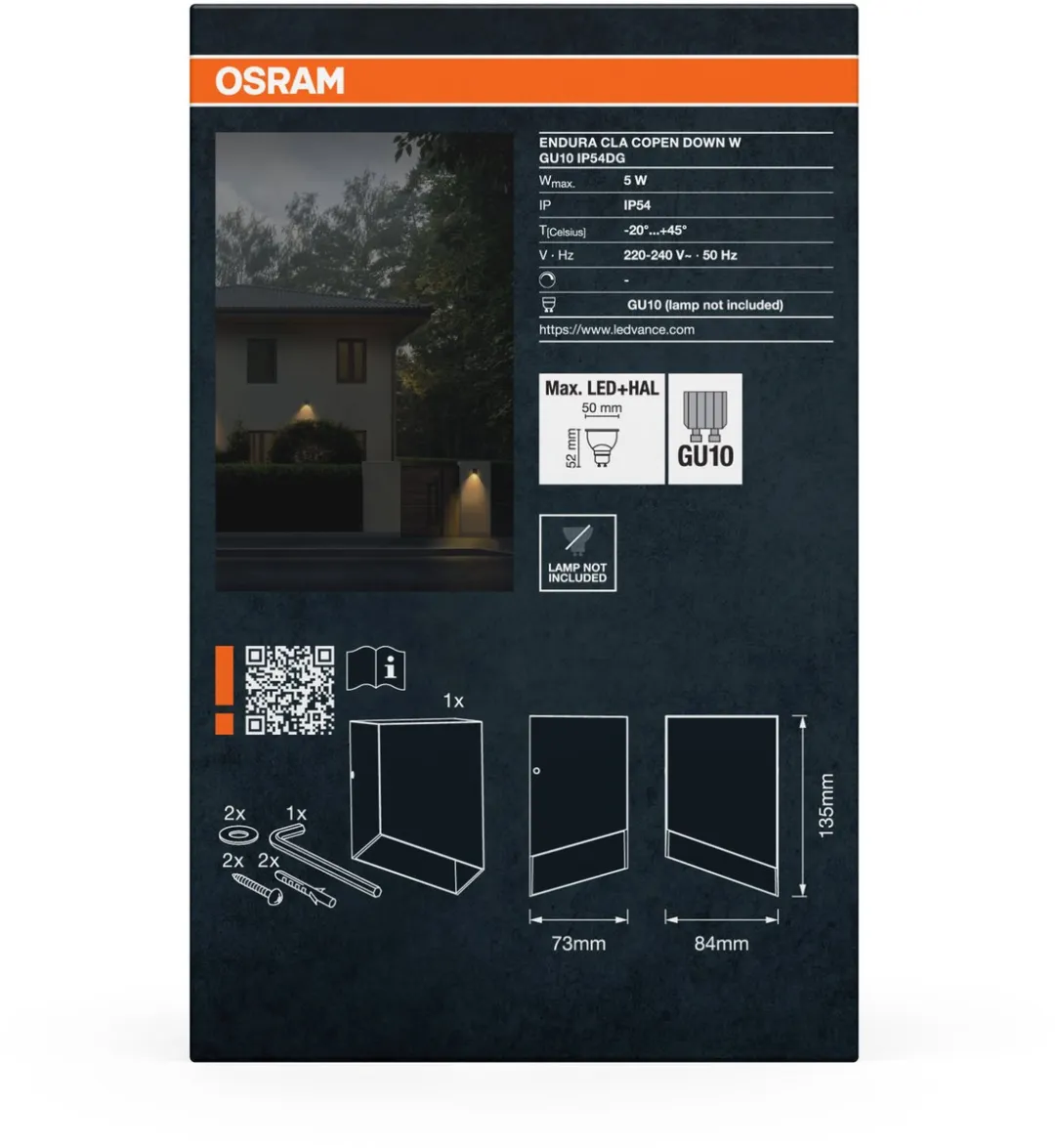 Osram Endura Classic Copen Down Wall GU10 IP54 - 1 Stuk - Donkergrijs - afbeelding 6 van 6