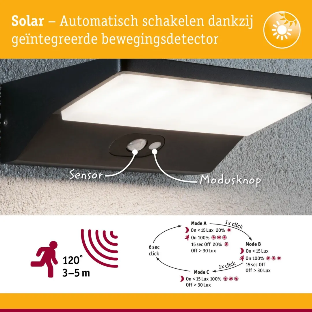Paulmann Ronas Bewegingsmelder LED Wandarmatuur 180lm - Donkergrijs