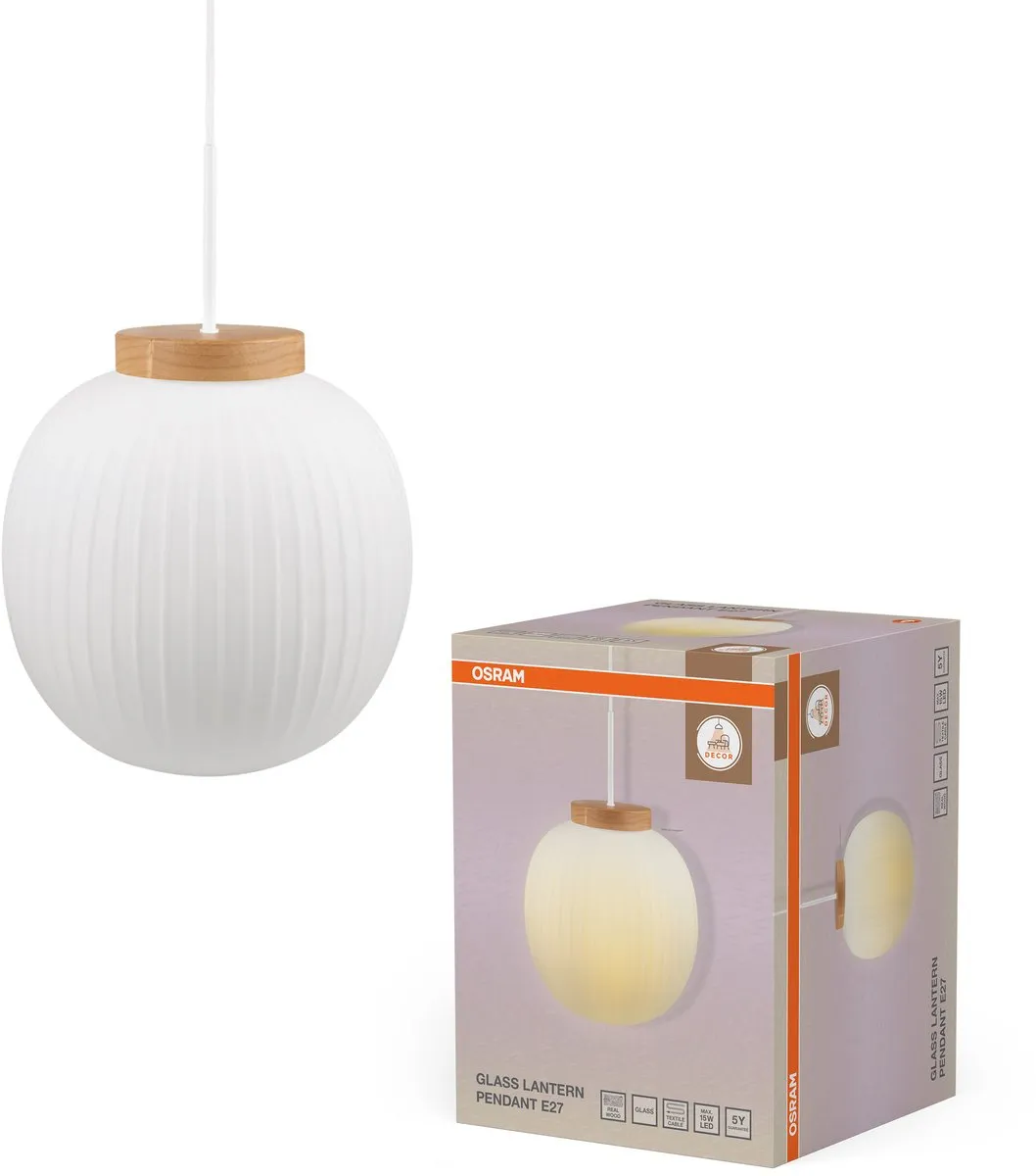 Osram Decor Glazen Lantaarn Hanglamp E27 - 310mm - Wit/Hout