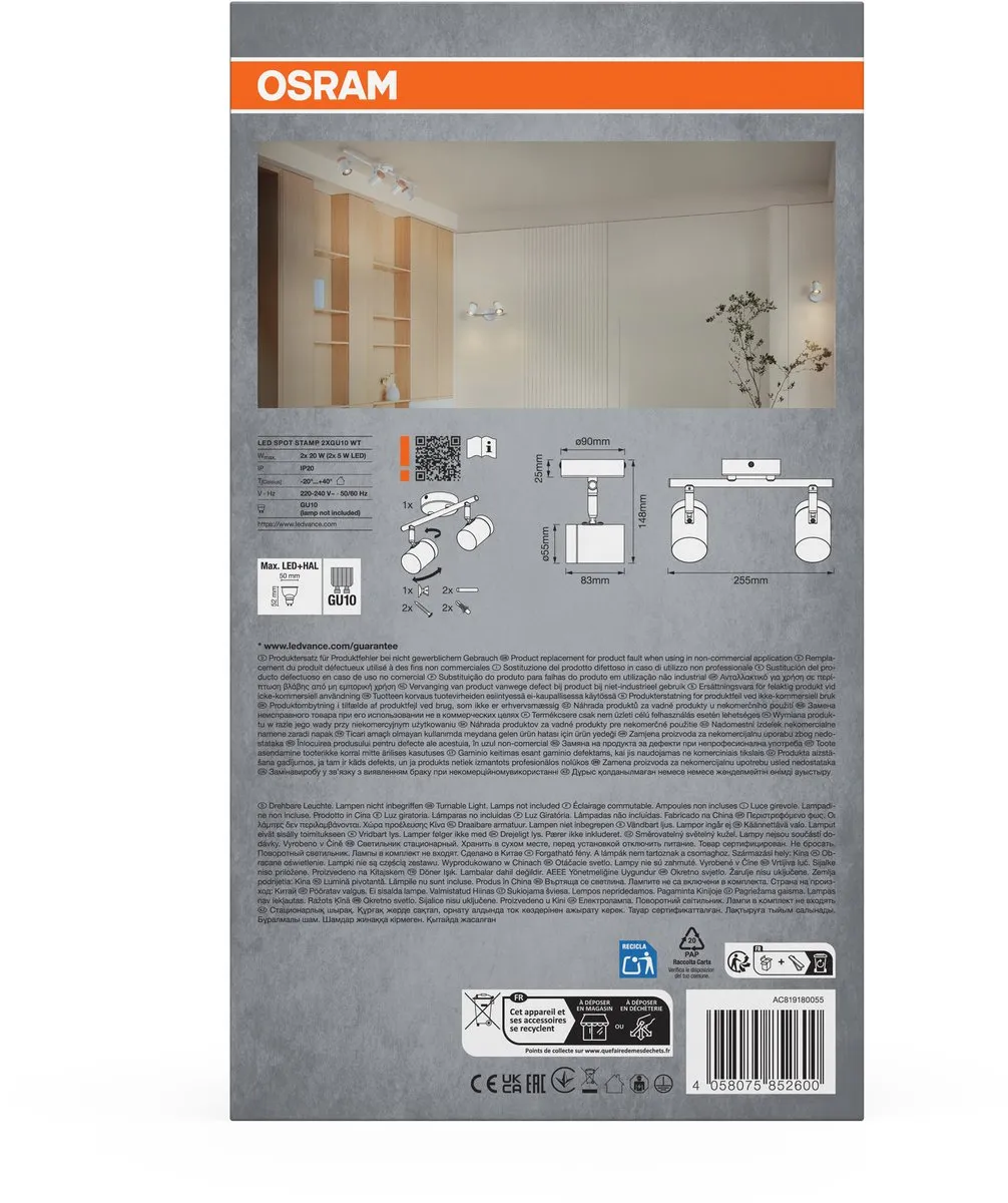 Osram LED Spot Stamp Plafondlamp 2xGU10 - Warm wit - Hout - afbeelding 6 van 6