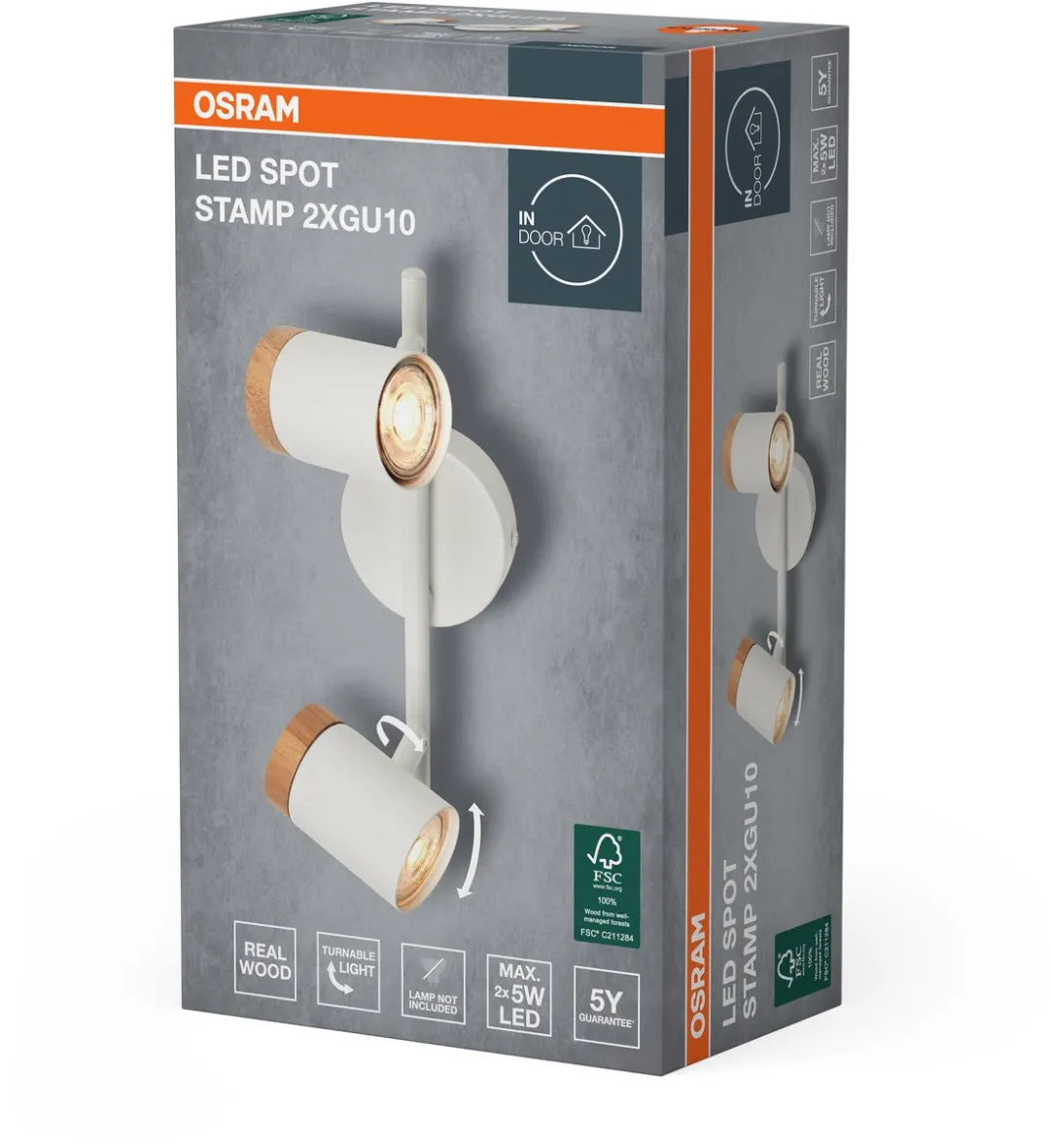 Osram LED Spot Stamp Plafondlamp 2xGU10 - Warm wit - Hout