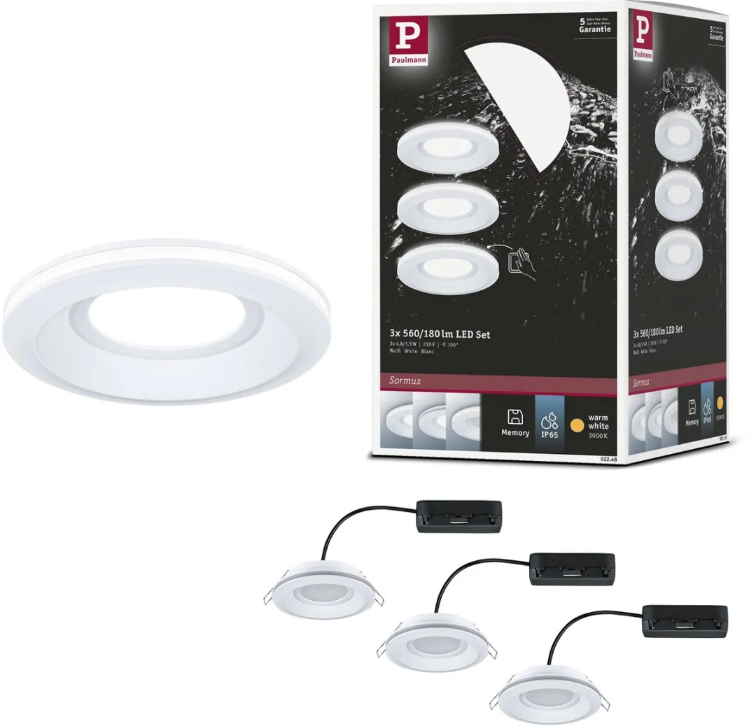 Paulmann LED-inbouwlamp Sormus Set 3x4,8W 300lm 100mm - IP65 - 3000K Wit
