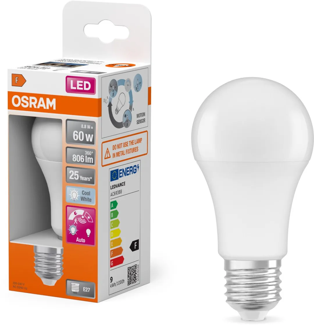 Osram Classic LED E27 Peer Mat 8.8W 806lm Koel Wit - Sensor