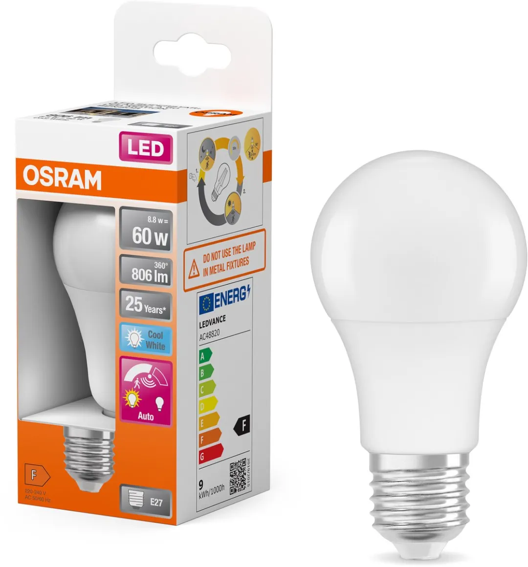 Osram Classic LED E27 Peer Mat 8.8W 806lm Koel Wit - Sensor - afbeelding 6 van 6