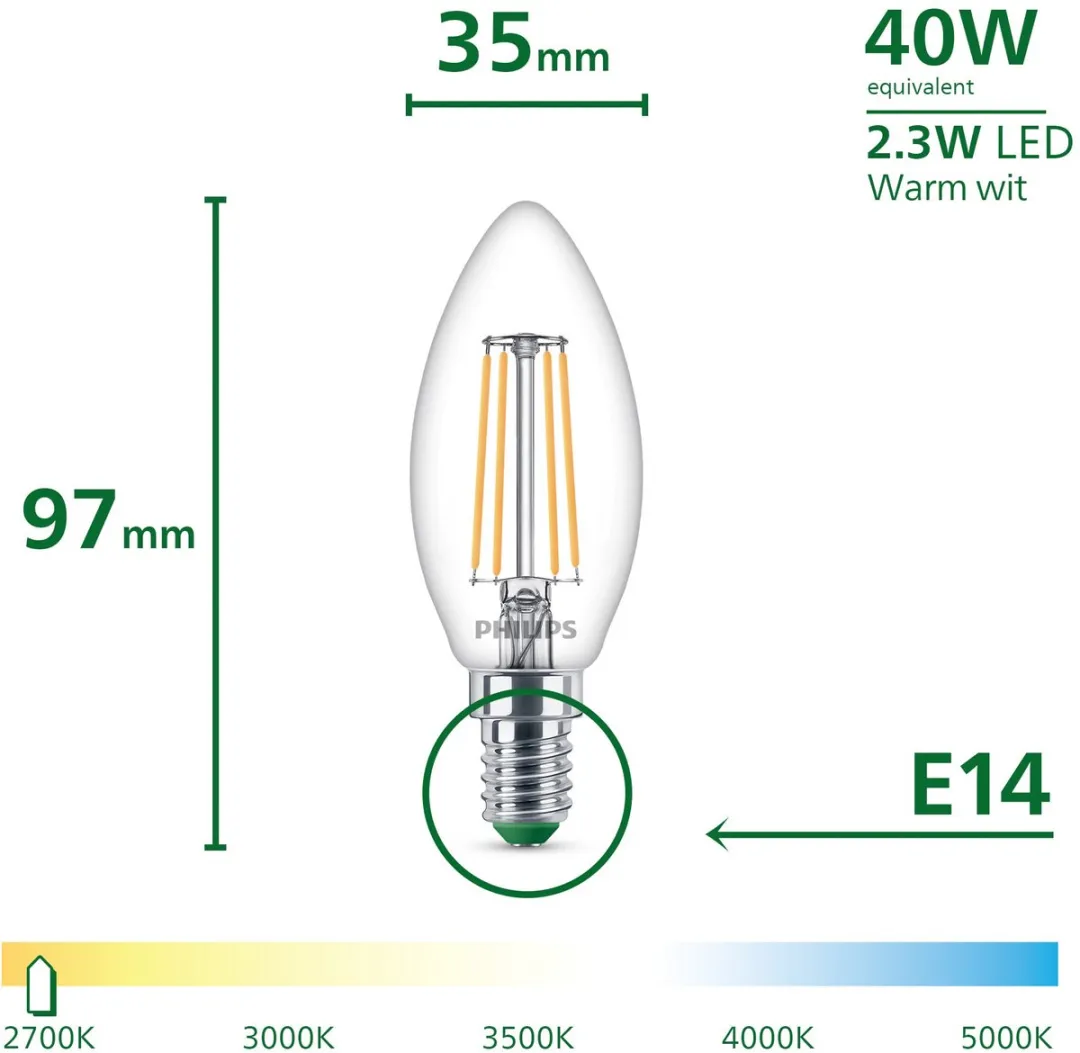 Philips UltraEfficient LED E14 2.3W Warmwit 3-pack
