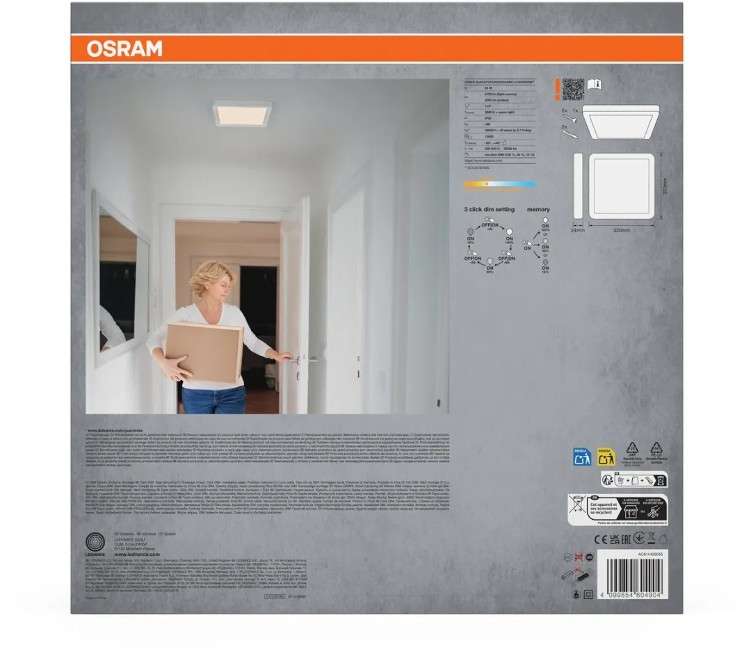 Osram Orbis Quickfix LED Plafondlamp 24W 3000K - 32x32cm Wit