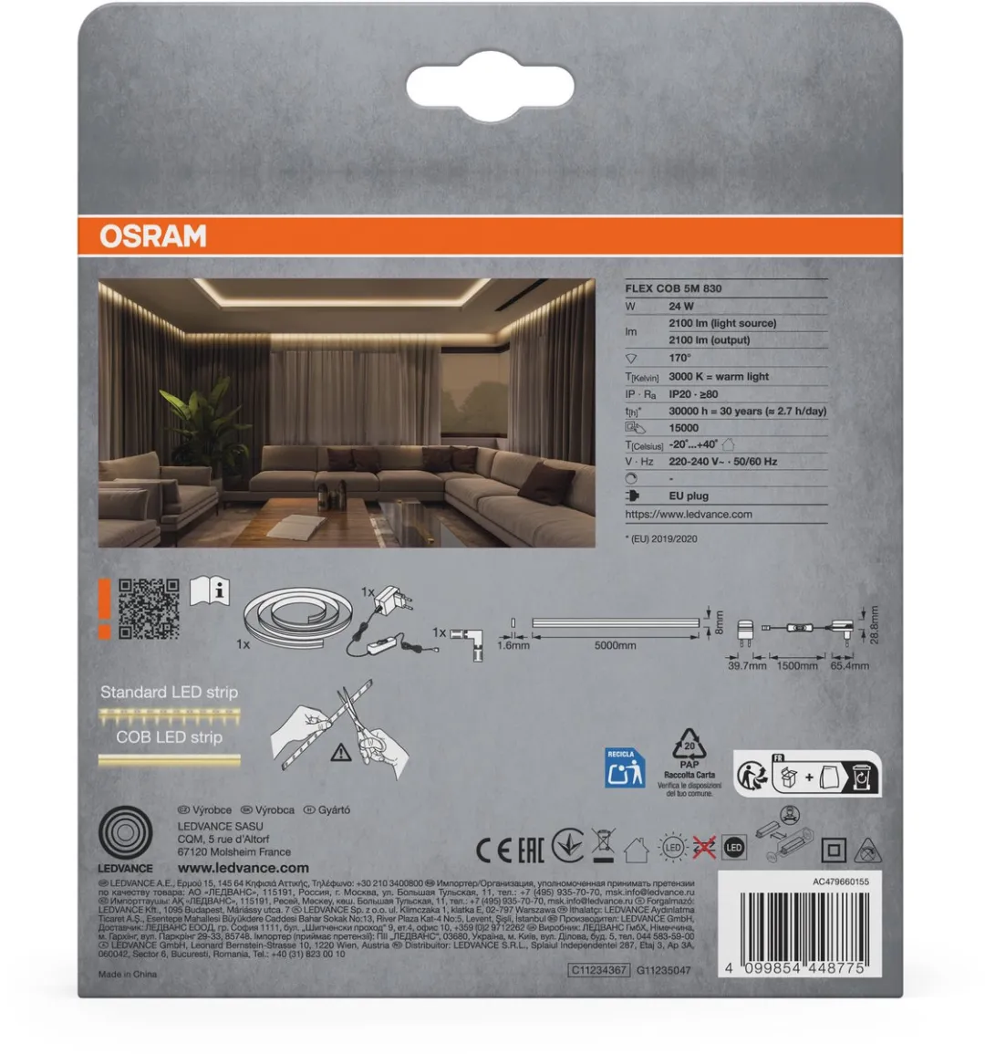 Osram Flex COB 5M LED Strip - Geel 3000K