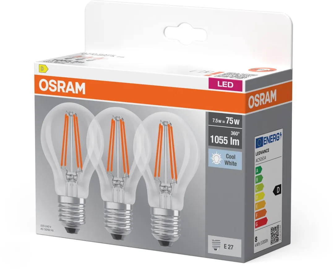 Osram LED-lamp E27 7.5W Neutraalwit - 3 Stuks