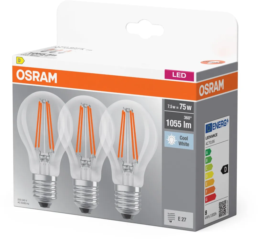 Osram LED-lamp E27 7.5W Neutraalwit - 3 Stuks