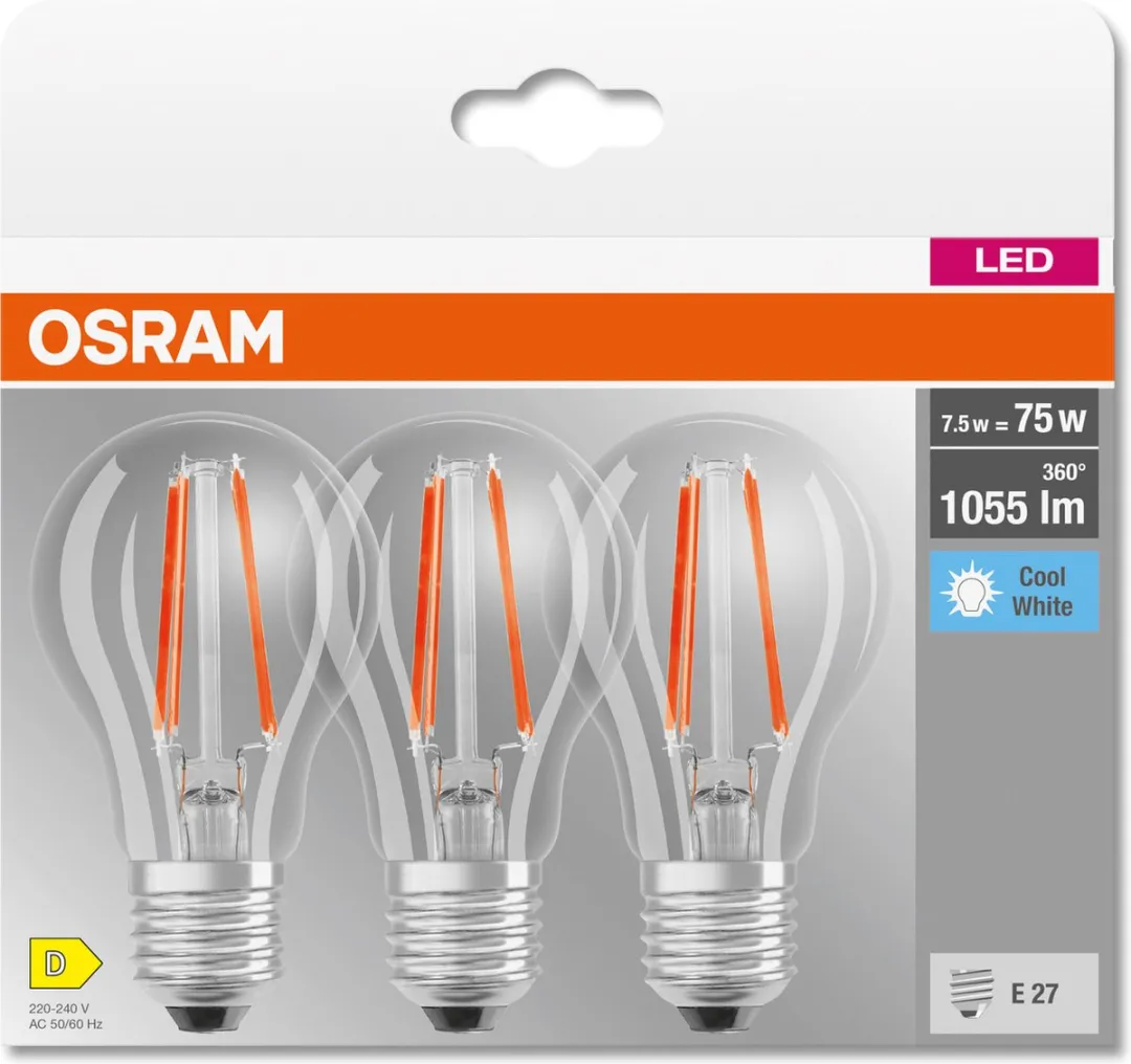 Osram LED-lamp E27 7.5W Neutraalwit - 3 Stuks